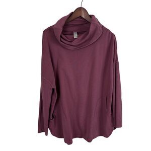 Maggies Organics Purple Cowl Neck Sweater Women's One Size Pockets Cotton 3/4